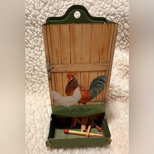 Vintage 1960’s Jasco Hong Kong tin metal match box holder farm scene chickens
